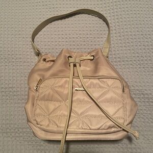Beige Quilted Drawstring Shoulder Bag